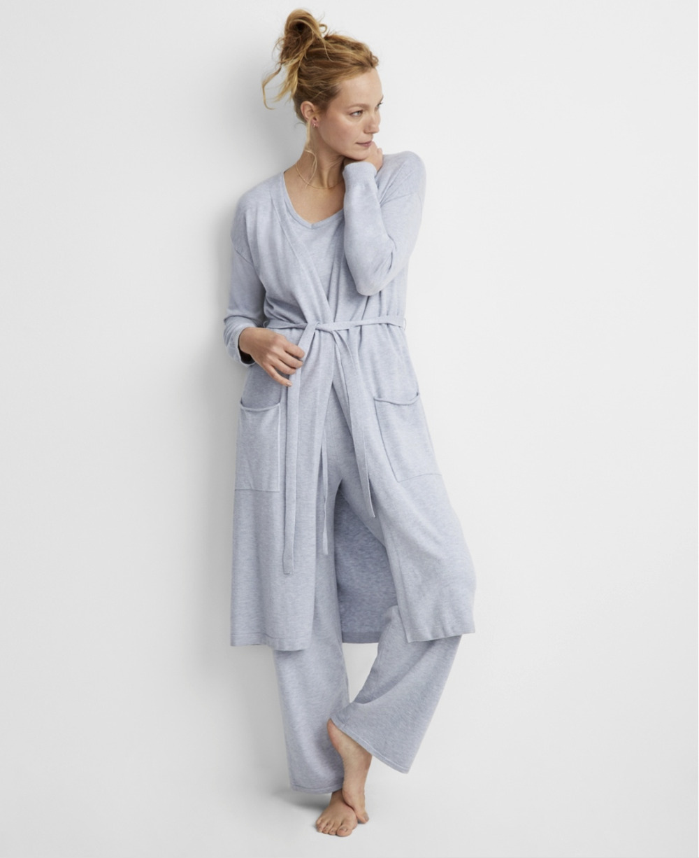 State of Day Women Long Sweater Knit Layering Robe Grey Heather Size XL
